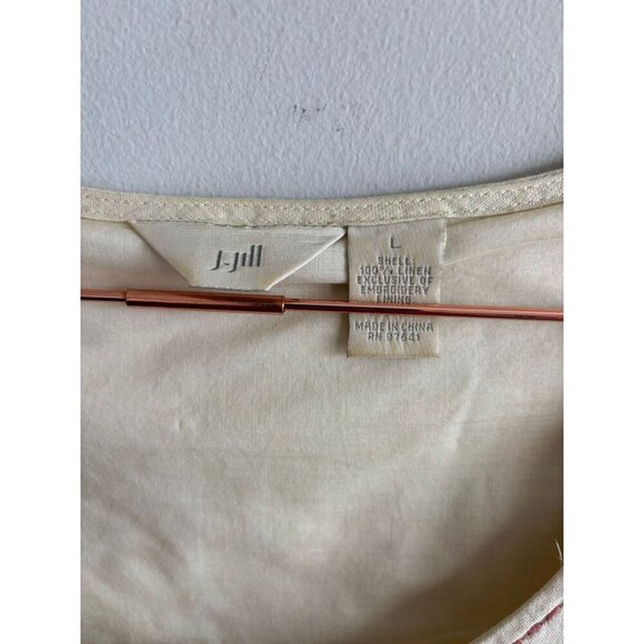 J.Jill Womens Crochet Short Slevee 100% Linen Long Embroidered Dress Beige Sz L - Picture 13 of 14